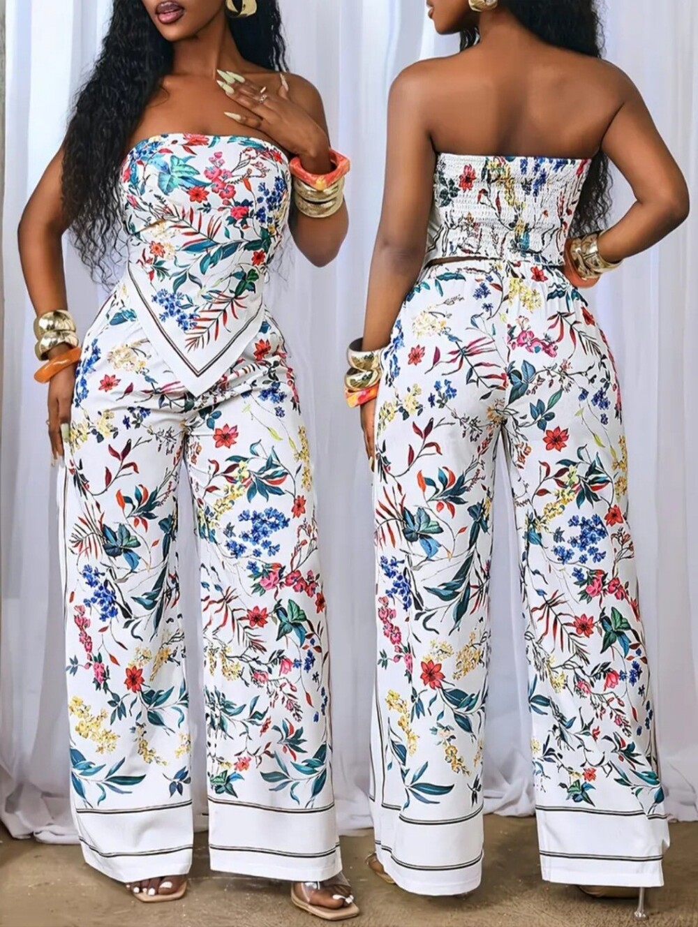 White floral 2pc pant set.
